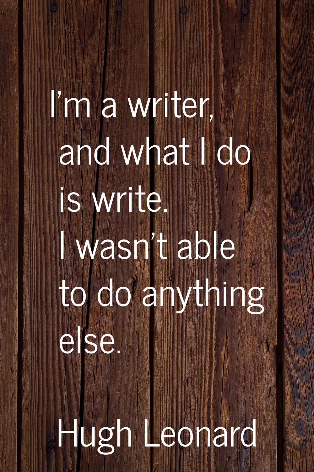 I'm a writer, and what I do is write. I wasn't able to do anything else.