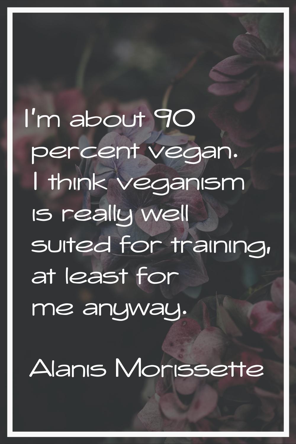 I'm about 90 percent vegan. I think veganism is really well suited for training, at least for me an