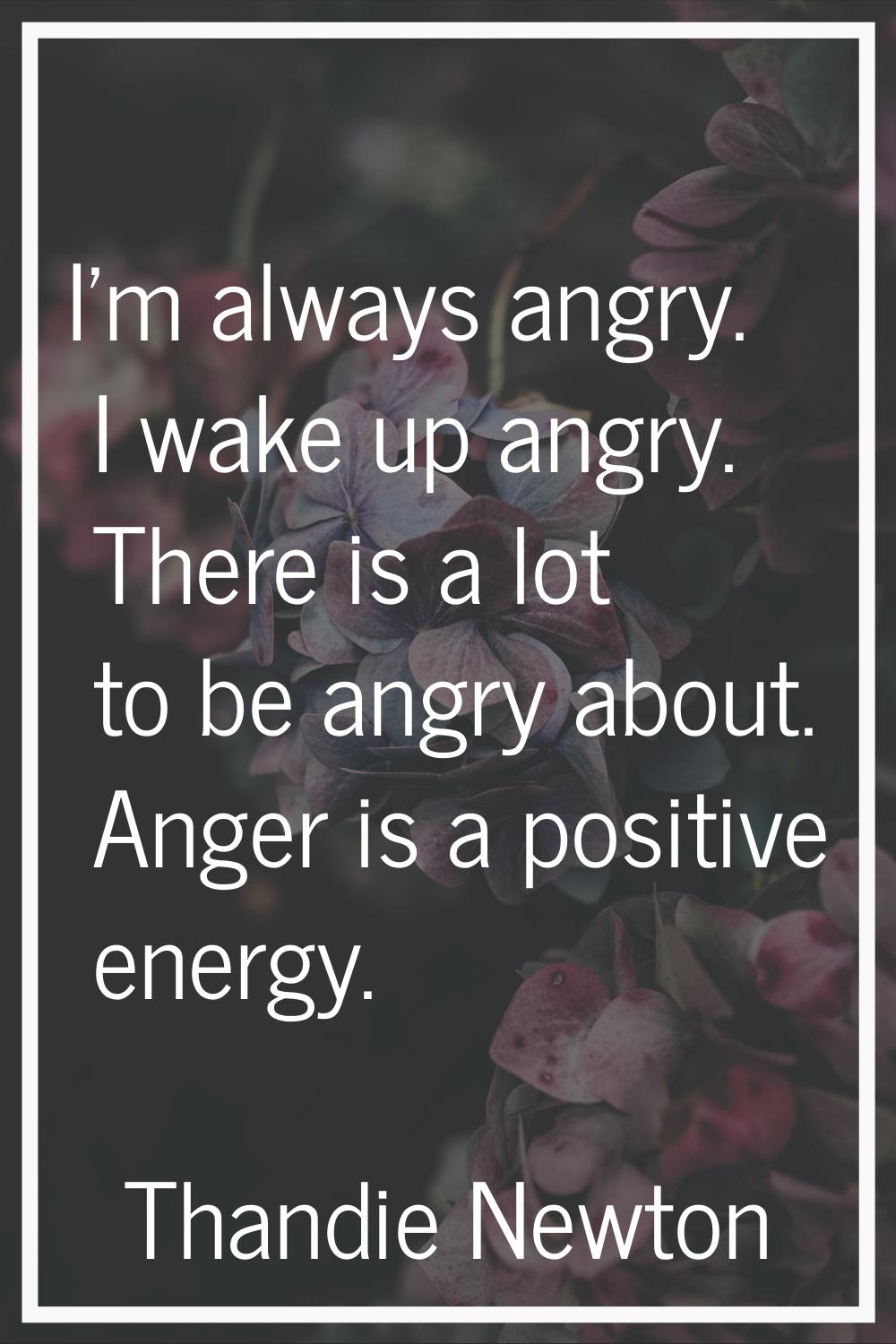 I'm always angry. I wake up angry. There is a lot to be angry about. Anger is a positive energy.
