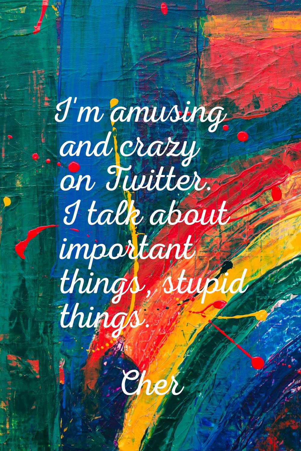 I'm amusing and crazy on Twitter. I talk about important things, stupid things.