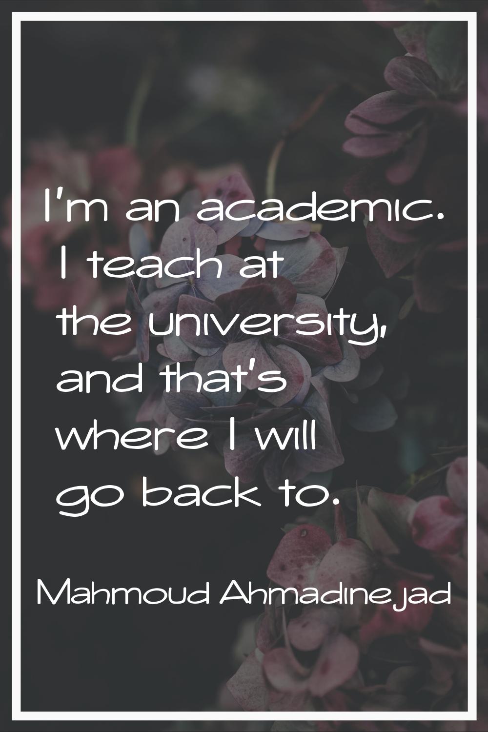 I'm an academic. I teach at the university, and that's where I will go back to.