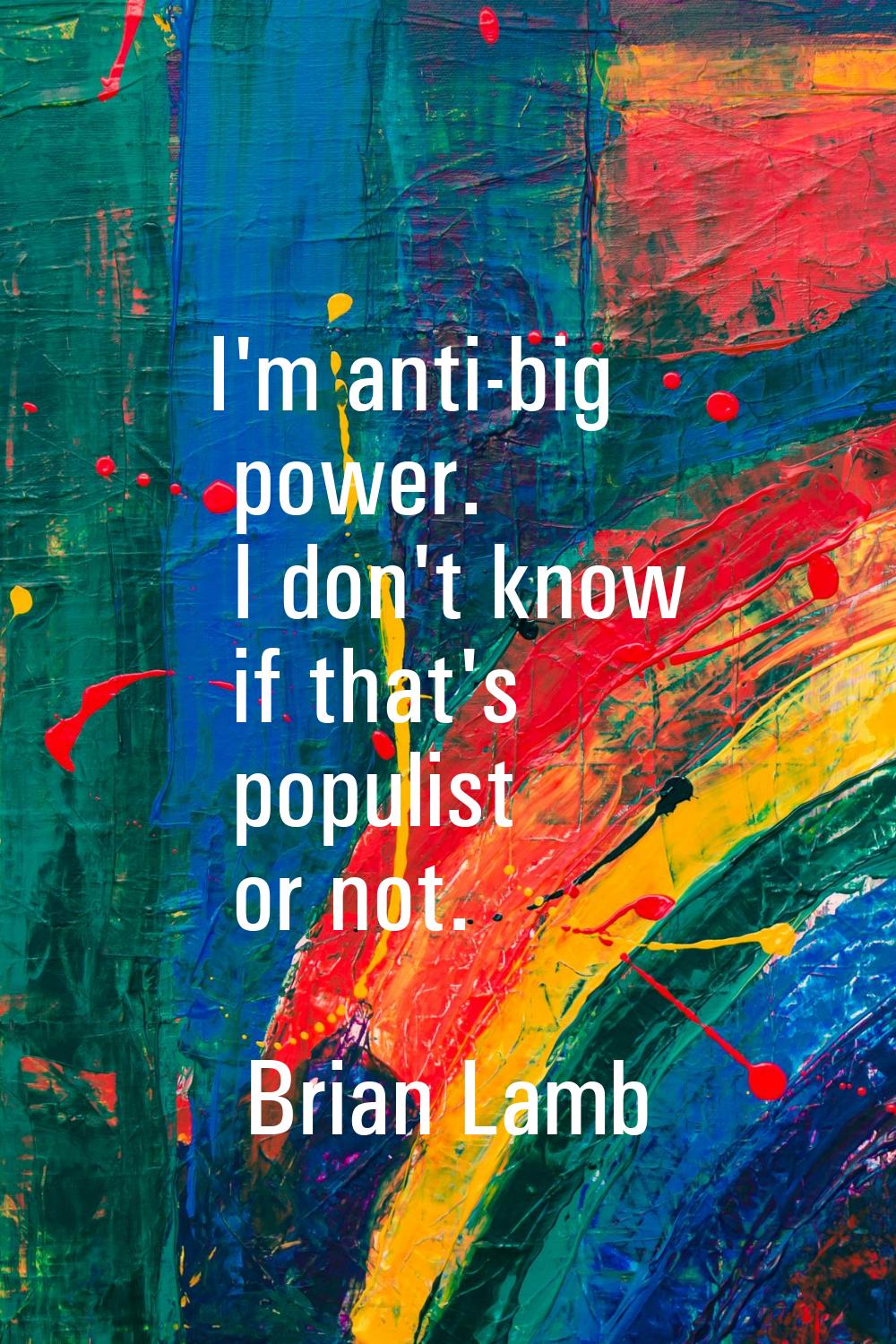 I'm anti-big power. I don't know if that's populist or not.