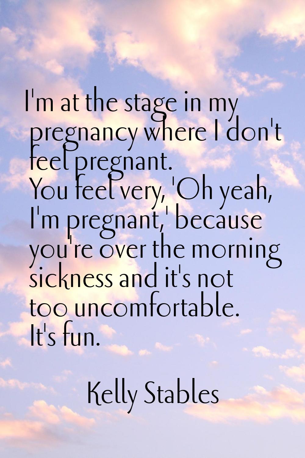 I'm at the stage in my pregnancy where I don't feel pregnant. You feel very, 'Oh yeah, I'm pregnant