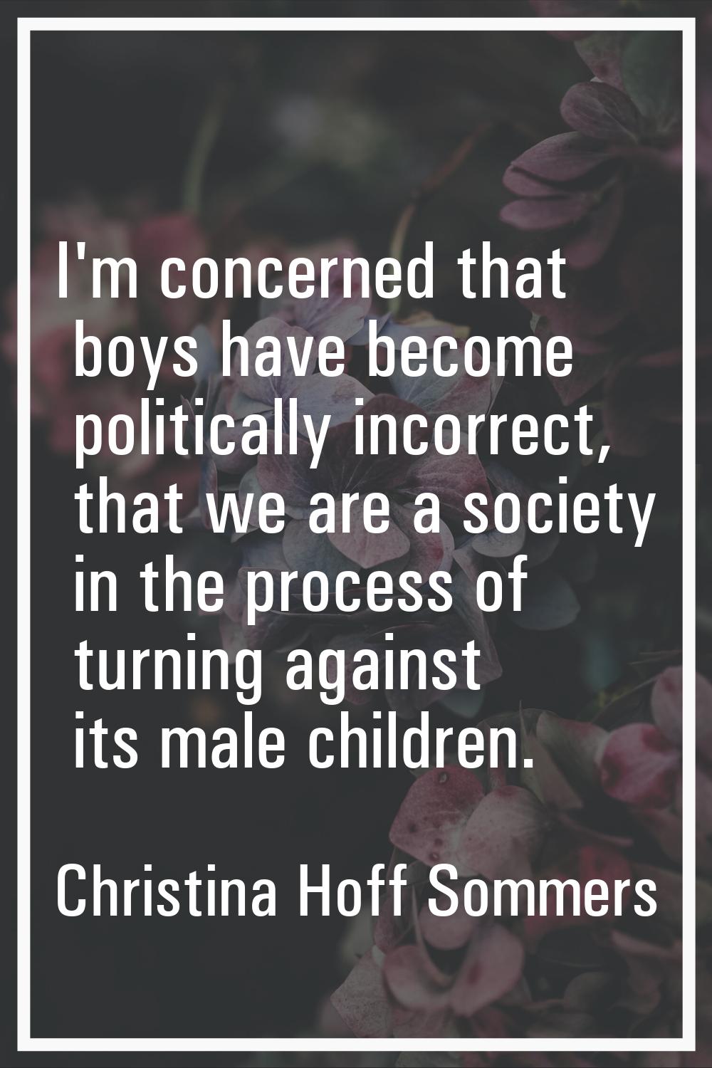 I'm concerned that boys have become politically incorrect, that we are a society in the process of 