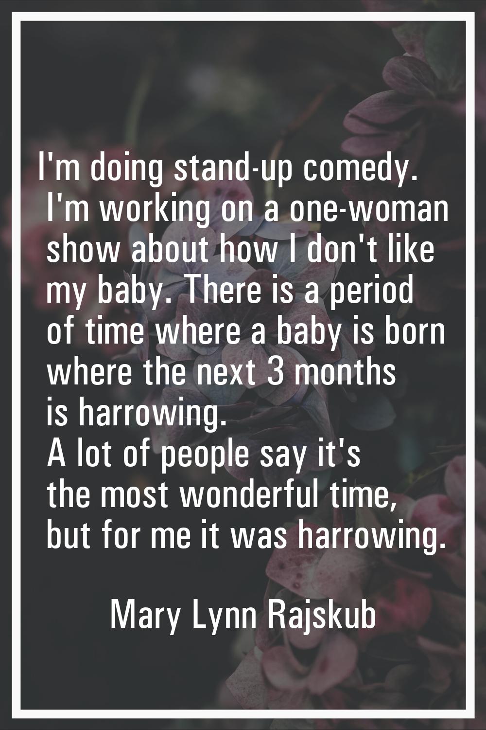 I'm doing stand-up comedy. I'm working on a one-woman show about how I don't like my baby. There is