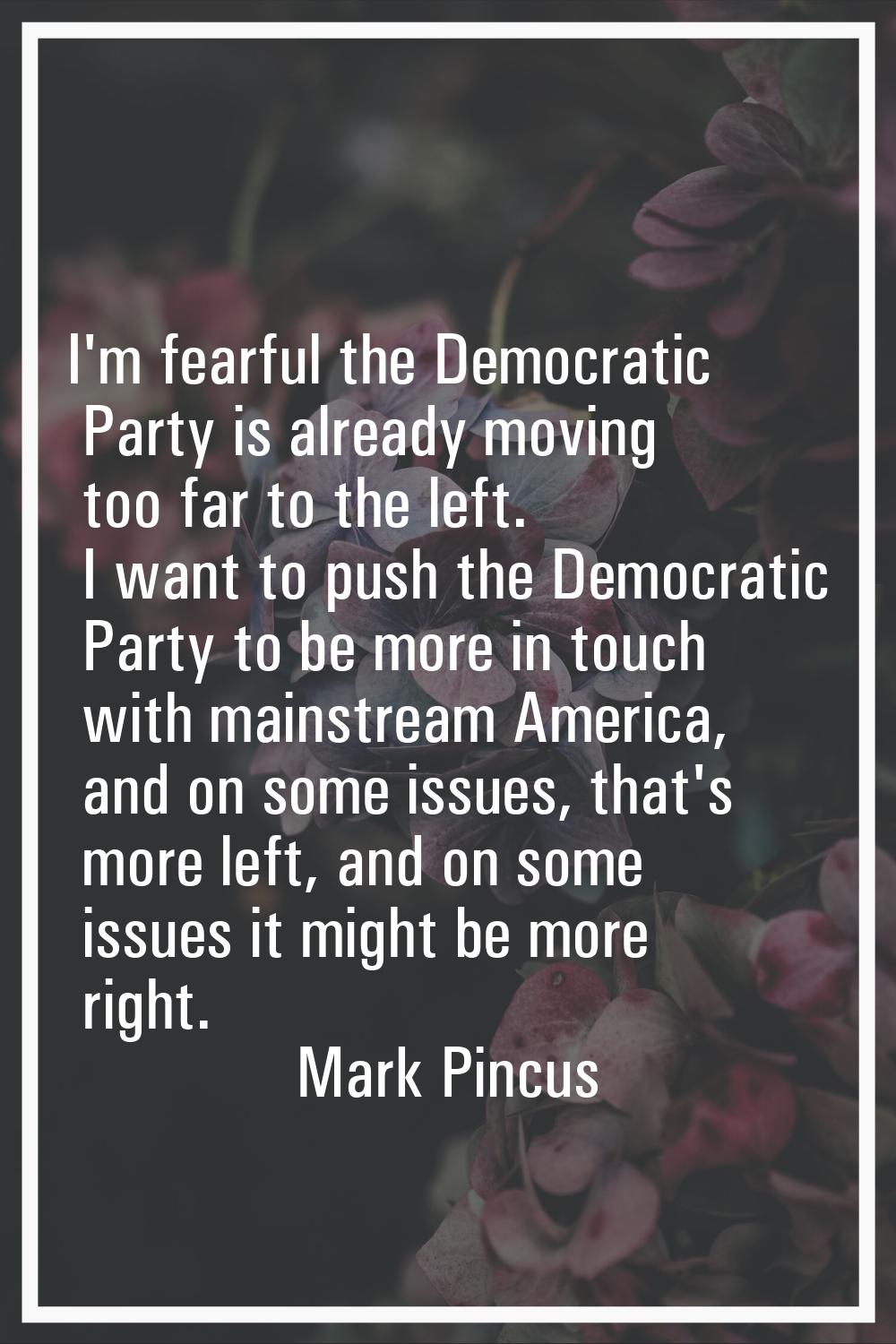 I'm fearful the Democratic Party is already moving too far to the left. I want to push the Democrat