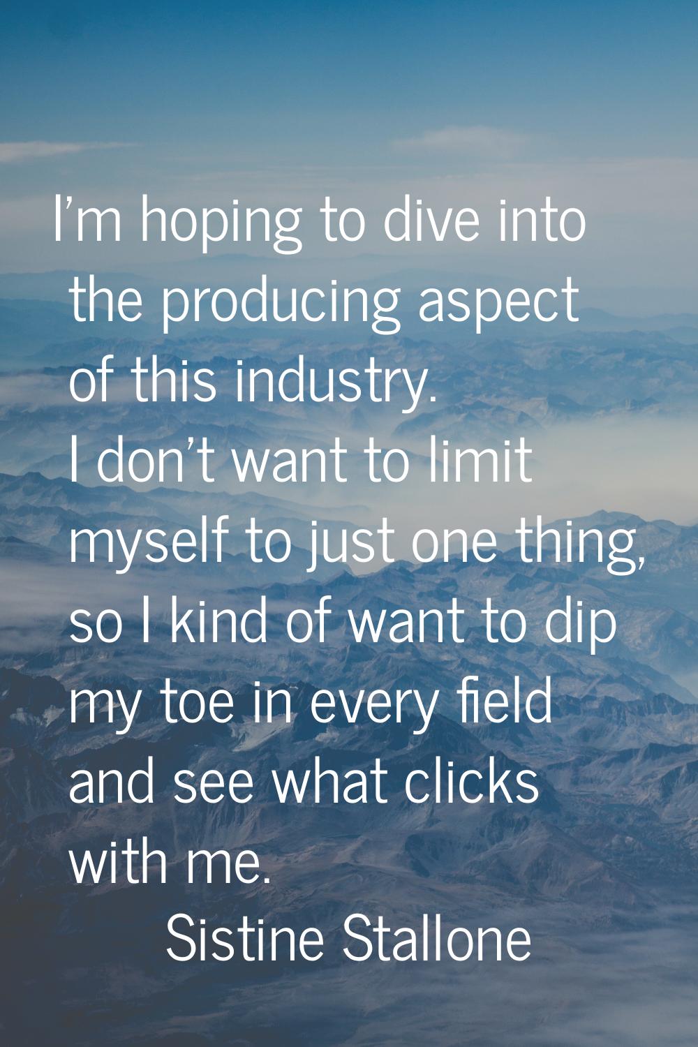 I'm hoping to dive into the producing aspect of this industry. I don't want to limit myself to just
