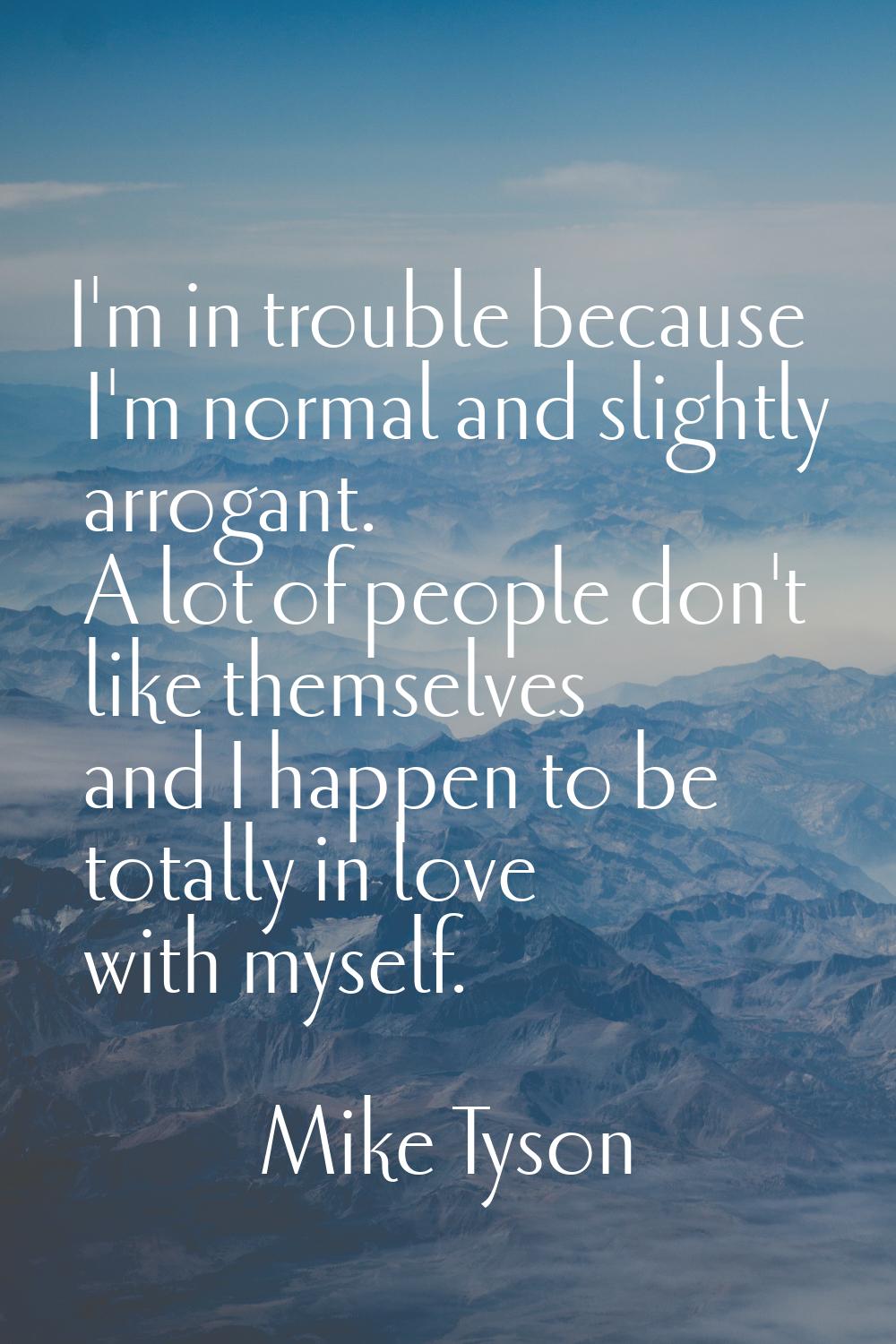 I'm in trouble because I'm normal and slightly arrogant. A lot of people don't like themselves and 