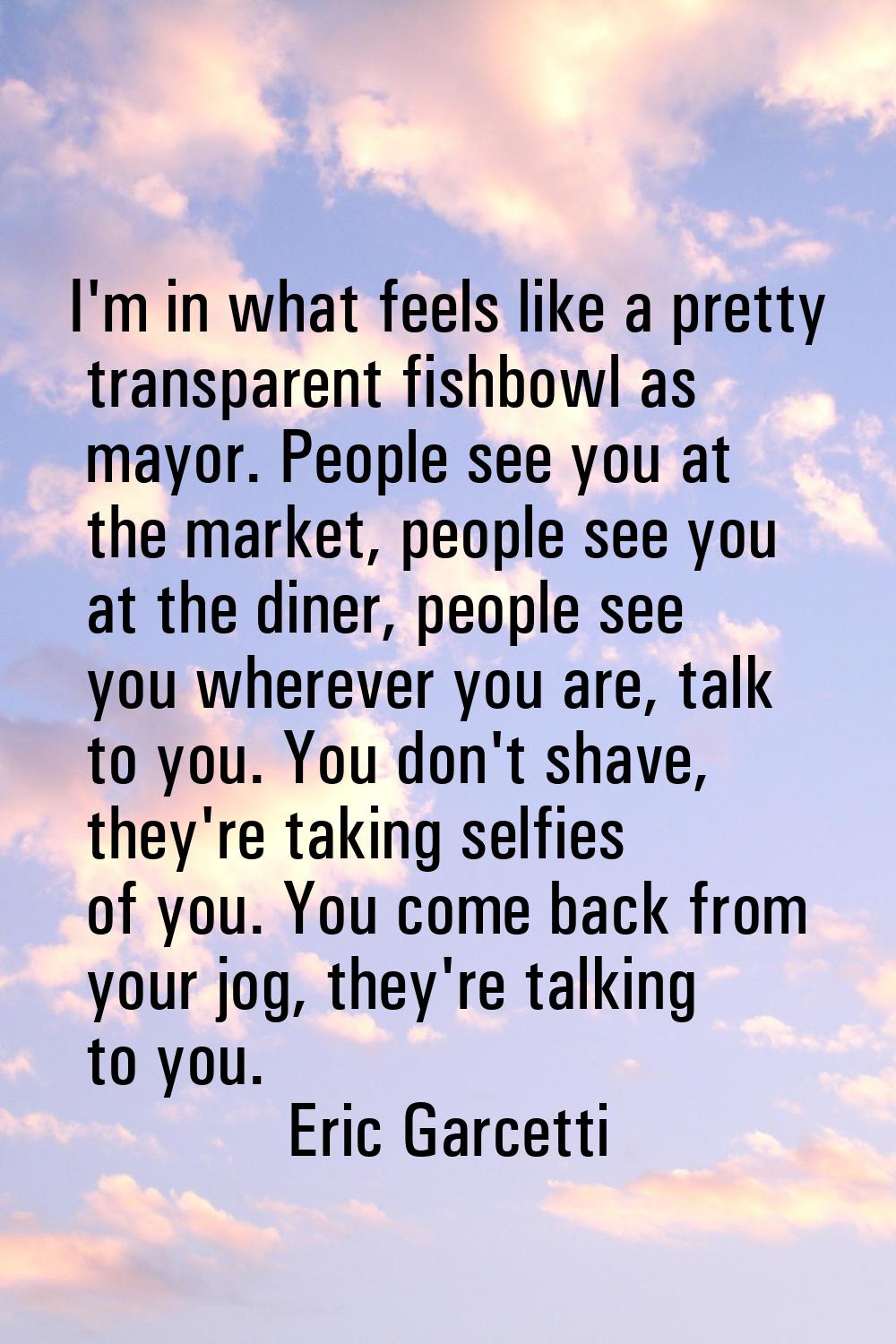 I'm in what feels like a pretty transparent fishbowl as mayor. People see you at the market, people