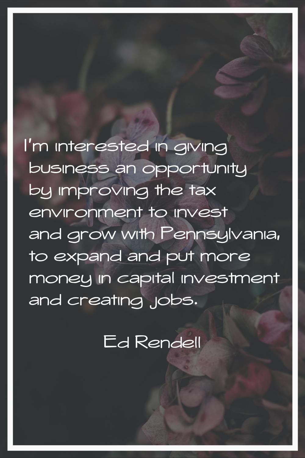 I'm interested in giving business an opportunity by improving the tax environment to invest and gro