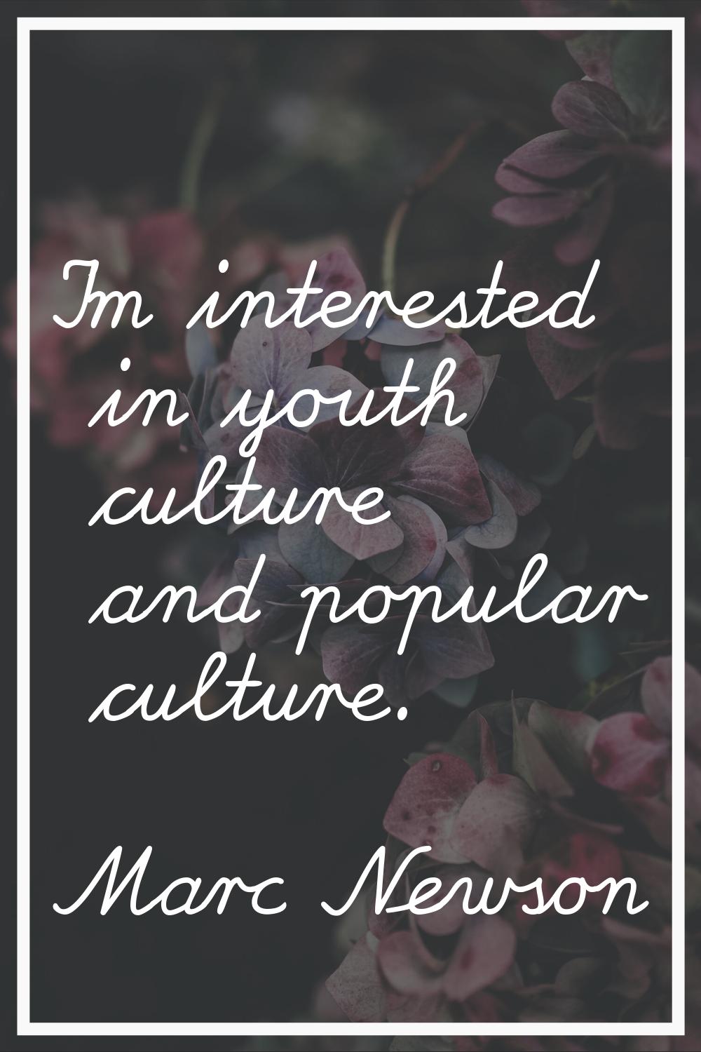 I'm interested in youth culture and popular culture.