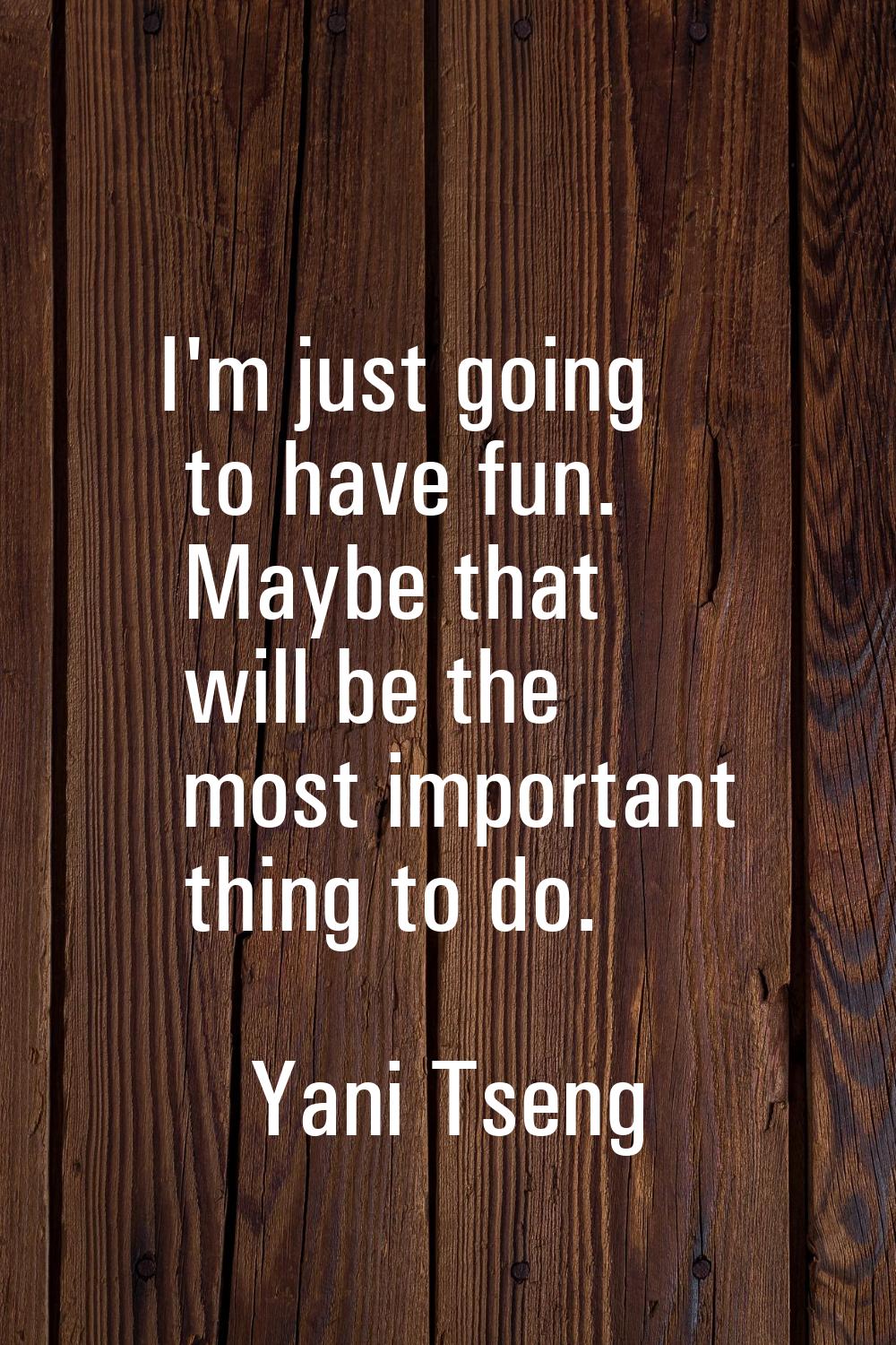 I'm just going to have fun. Maybe that will be the most important thing to do.
