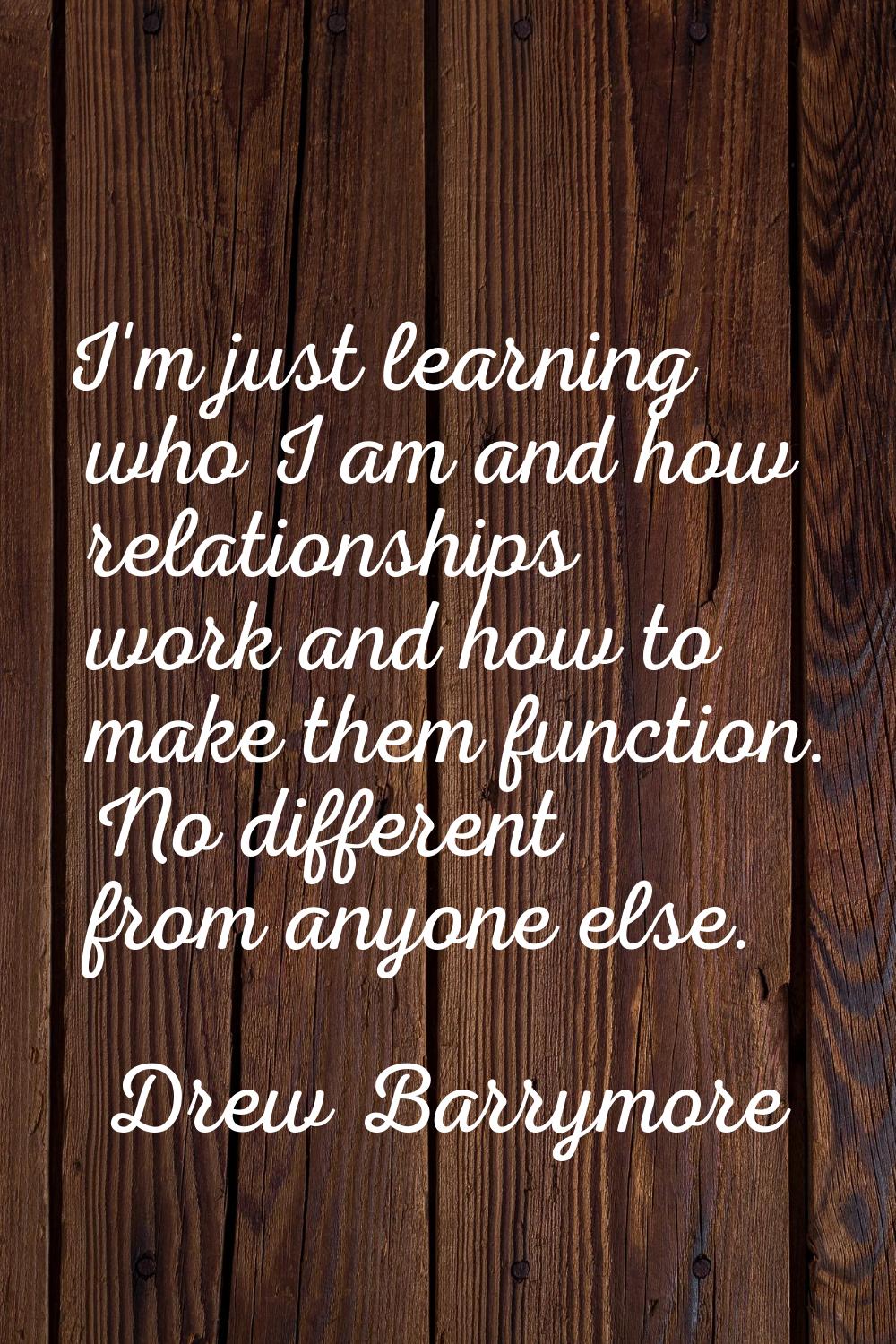 I'm just learning who I am and how relationships work and how to make them function. No different f