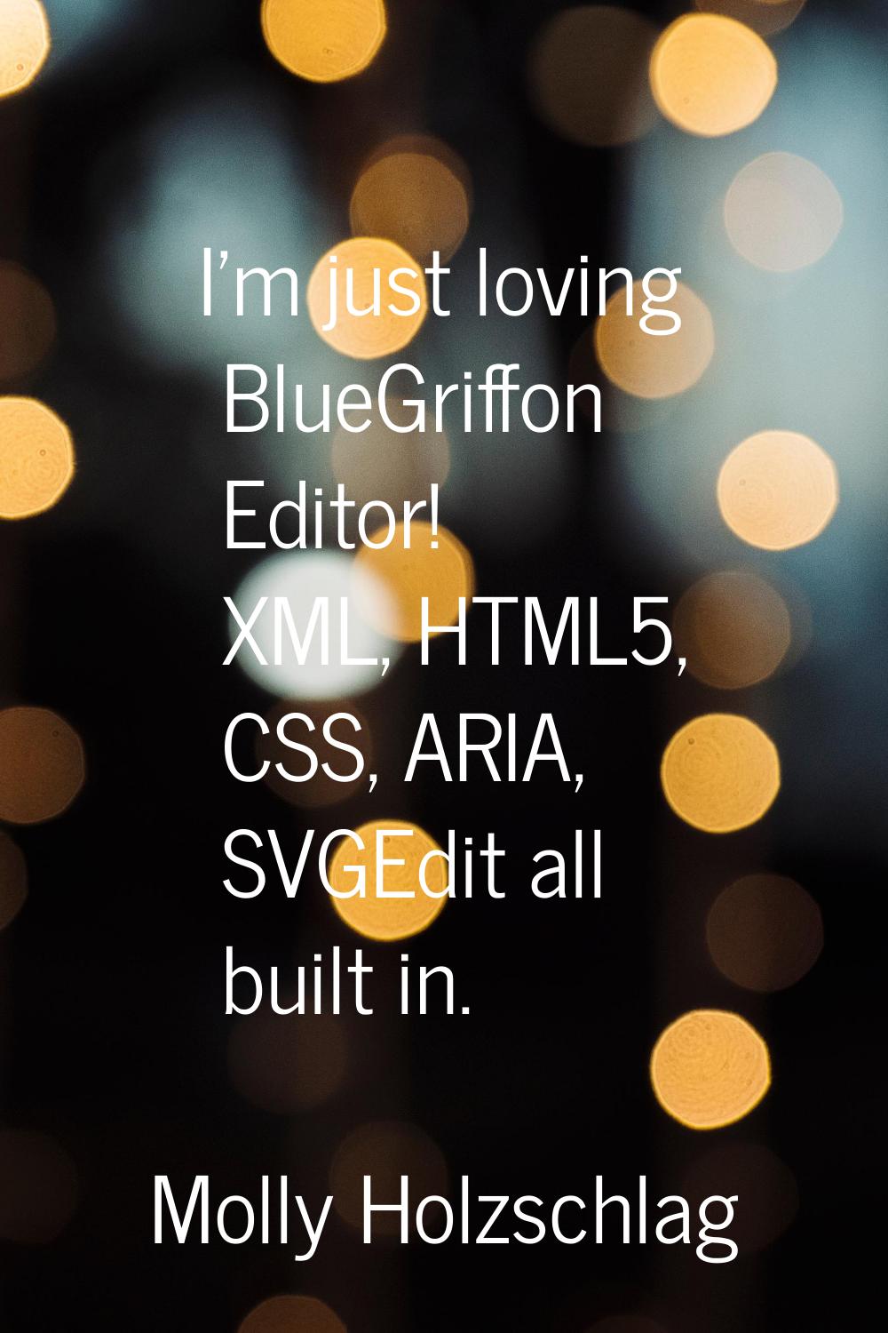 I'm just loving BlueGriffon Editor! XML, HTML5, CSS, ARIA, SVGEdit all built in.