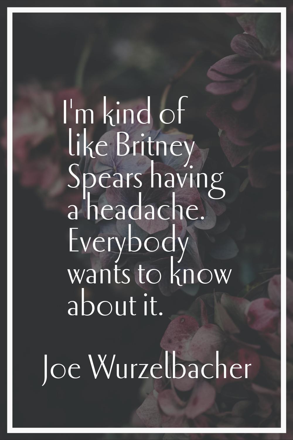 I'm kind of like Britney Spears having a headache. Everybody wants to know about it.