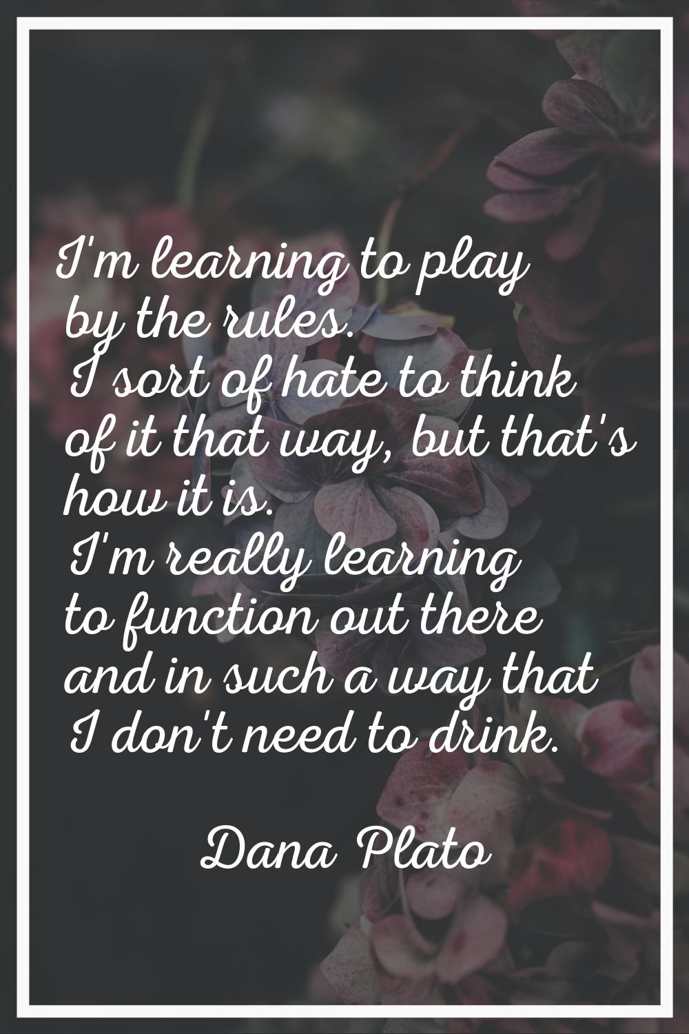 I'm learning to play by the rules. I sort of hate to think of it that way, but that's how it is. I'