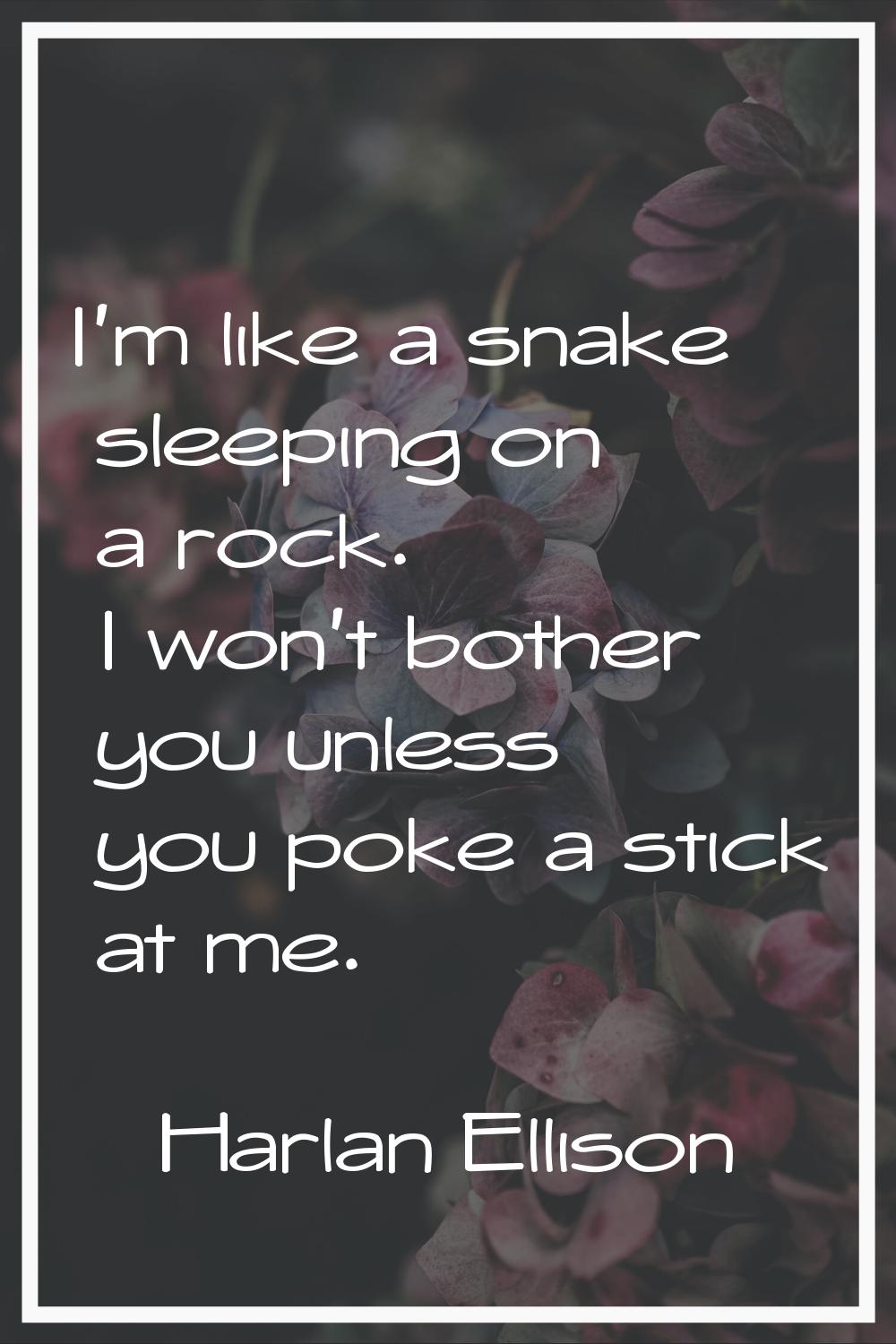 I'm like a snake sleeping on a rock. I won't bother you unless you poke a stick at me.