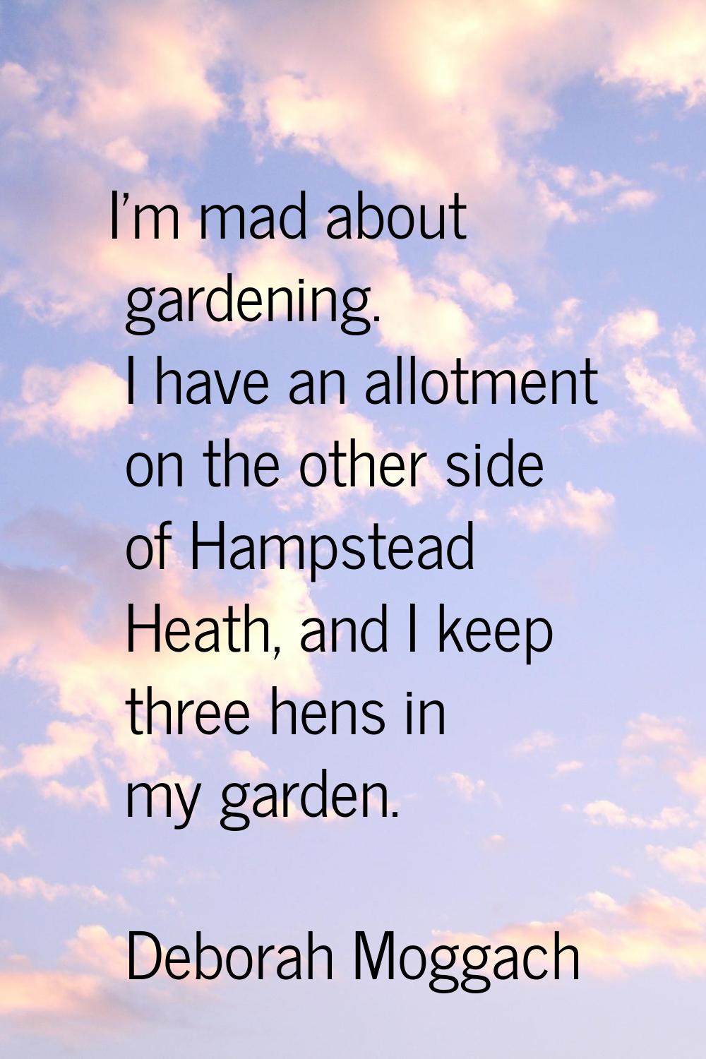 I'm mad about gardening. I have an allotment on the other side of Hampstead Heath, and I keep three