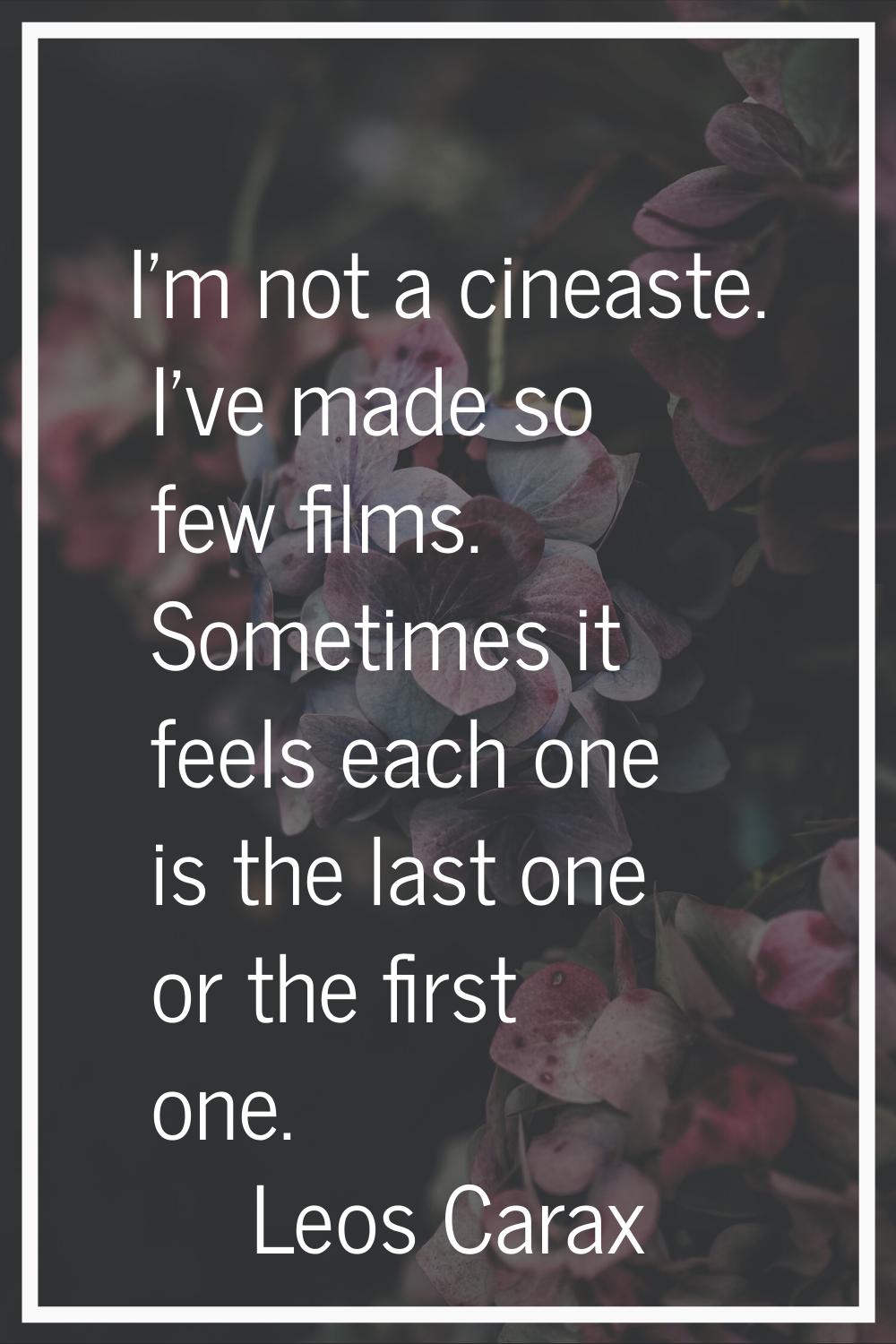 I'm not a cineaste. I've made so few films. Sometimes it feels each one is the last one or the firs