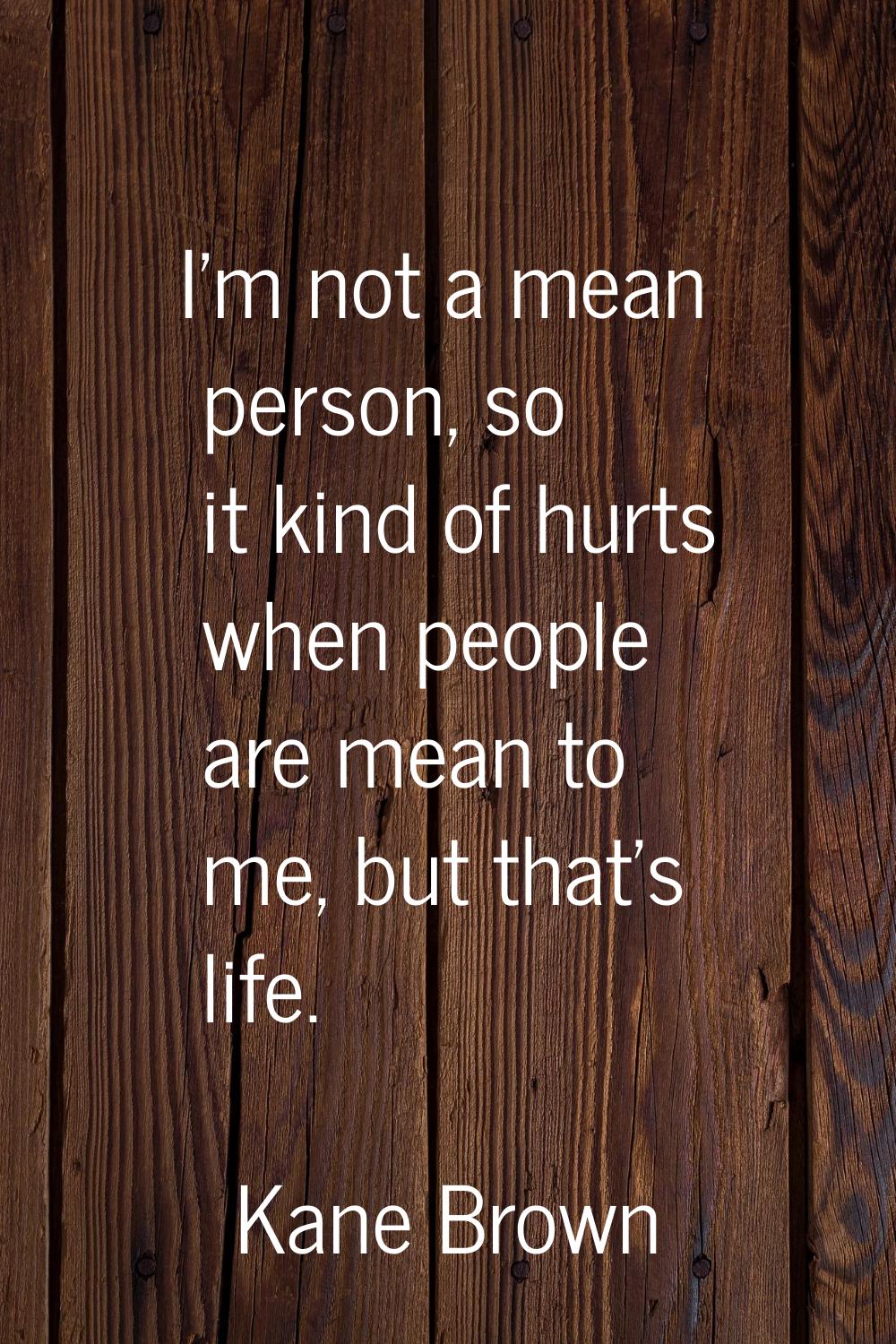 I'm not a mean person, so it kind of hurts when people are mean to me, but that's life.