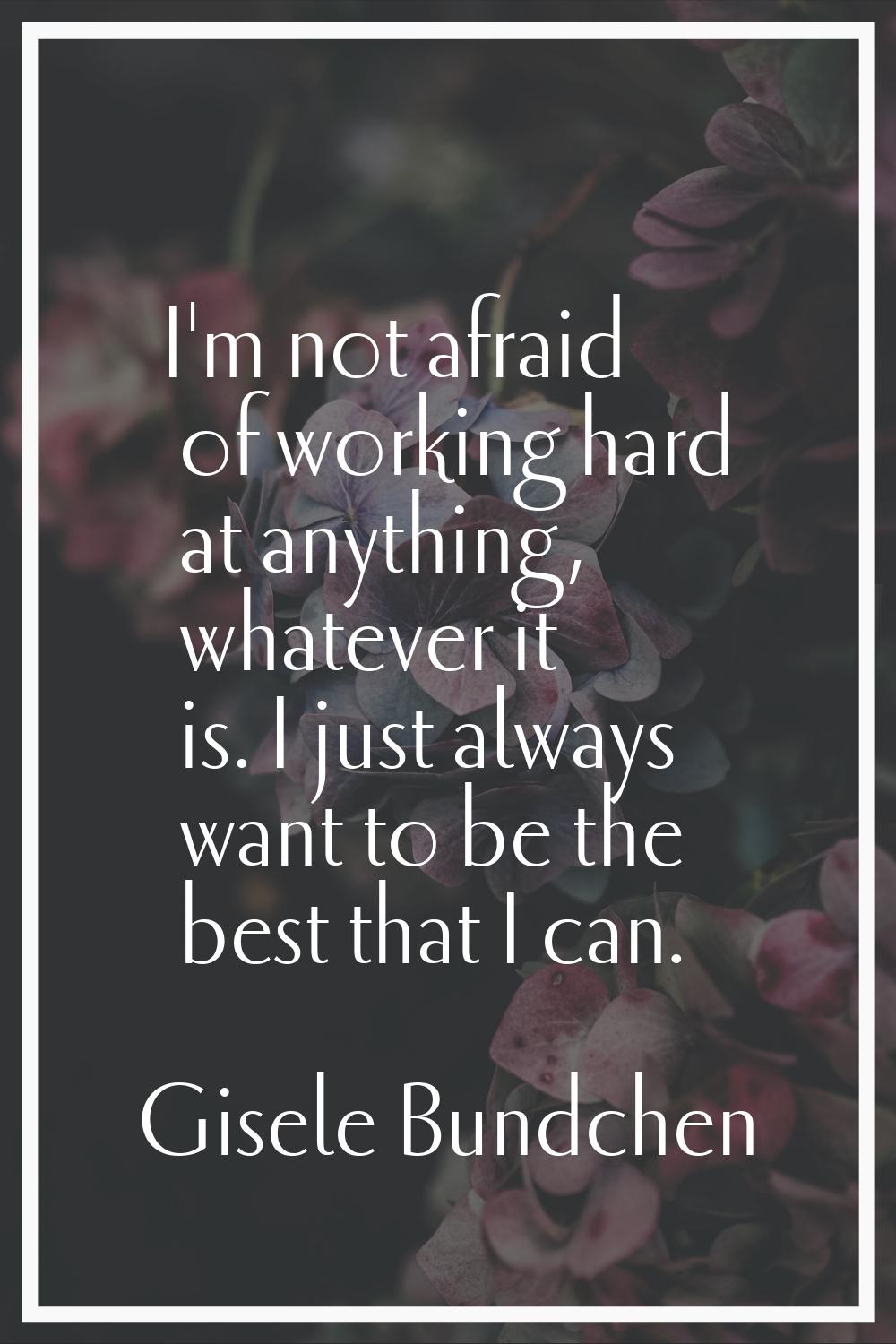 I'm not afraid of working hard at anything, whatever it is. I just always want to be the best that 