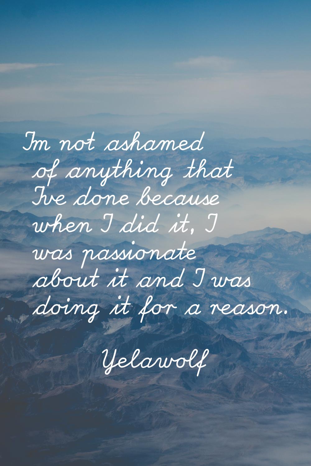 I'm not ashamed of anything that I've done because when I did it, I was passionate about it and I w