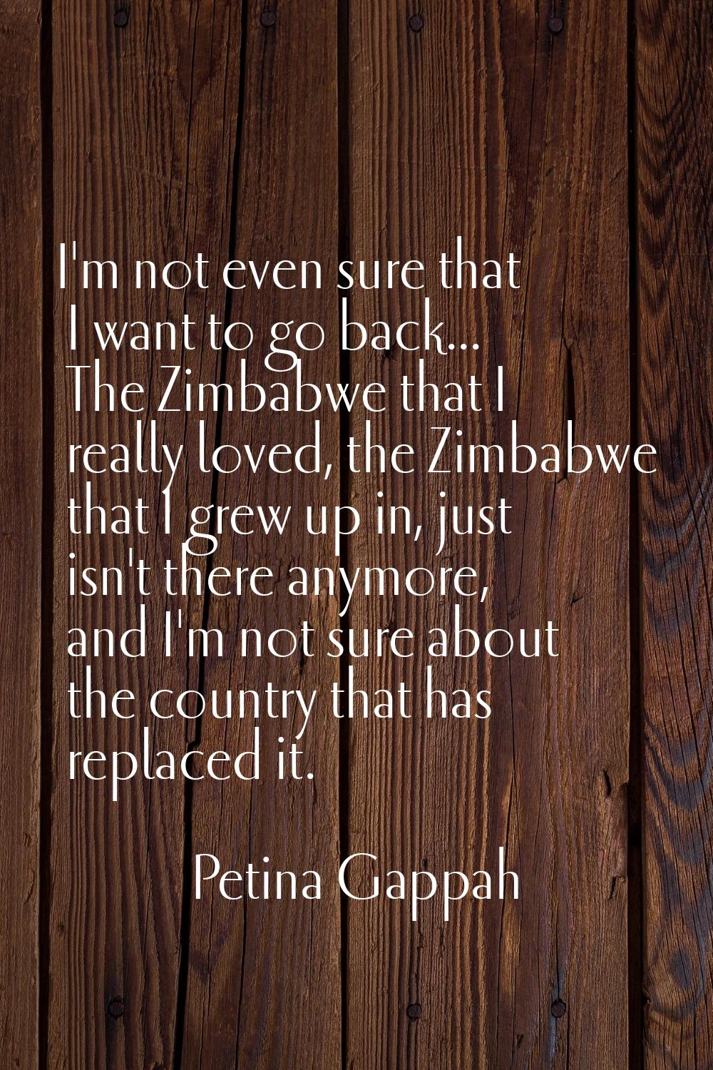 I'm not even sure that I want to go back... The Zimbabwe that I really loved, the Zimbabwe that I g