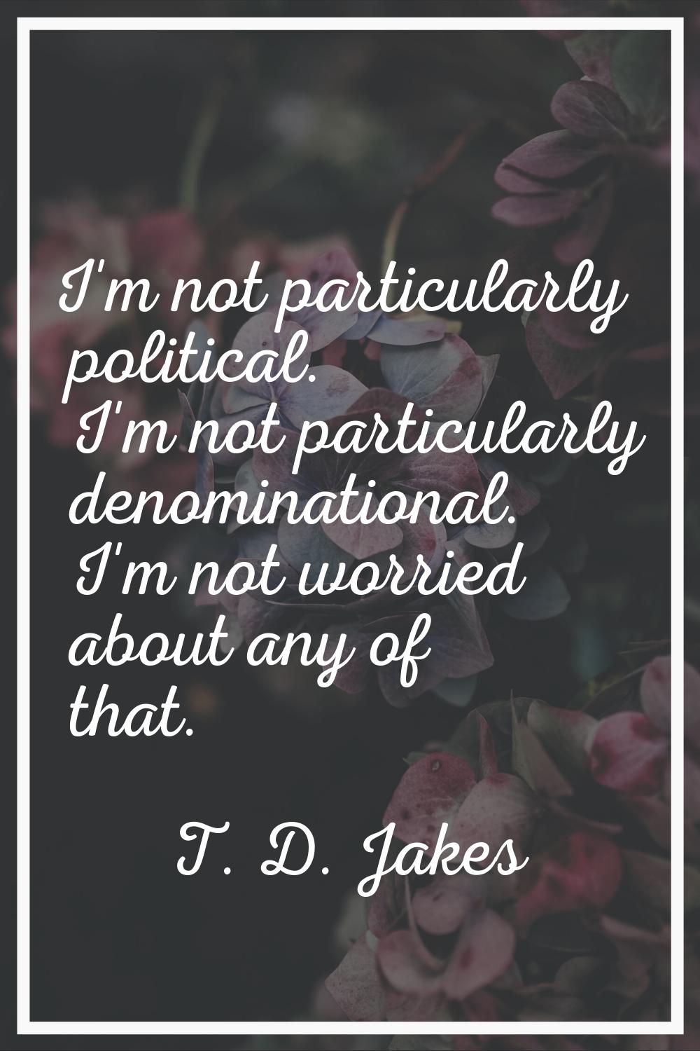 I'm not particularly political. I'm not particularly denominational. I'm not worried about any of t