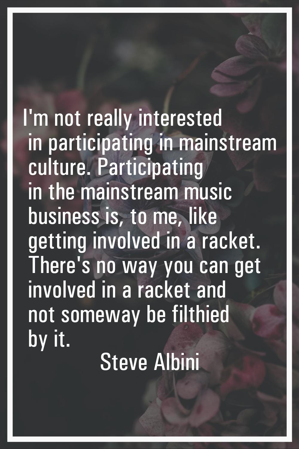 I'm not really interested in participating in mainstream culture. Participating in the mainstream m