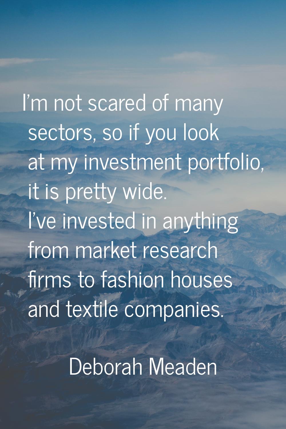 I'm not scared of many sectors, so if you look at my investment portfolio, it is pretty wide. I've 