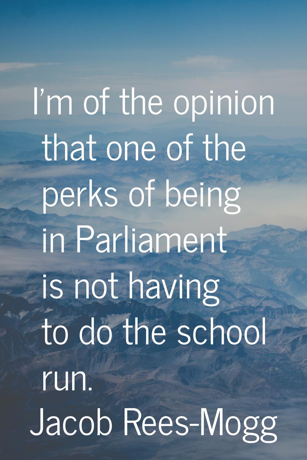 I'm of the opinion that one of the perks of being in Parliament is not having to do the school run.