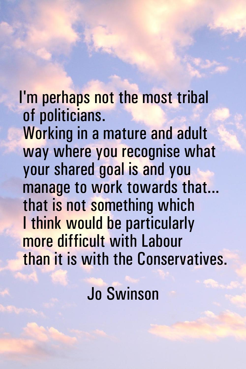 I'm perhaps not the most tribal of politicians. Working in a mature and adult way where you recogni