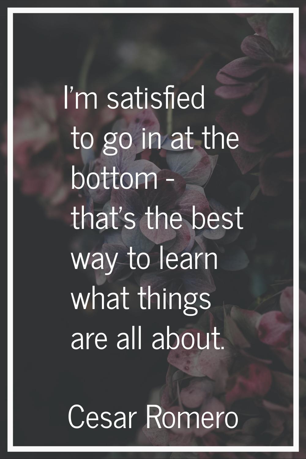 I'm satisfied to go in at the bottom - that's the best way to learn what things are all about.