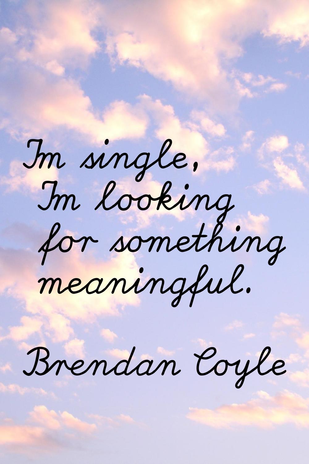 I'm single, I'm looking for something meaningful.