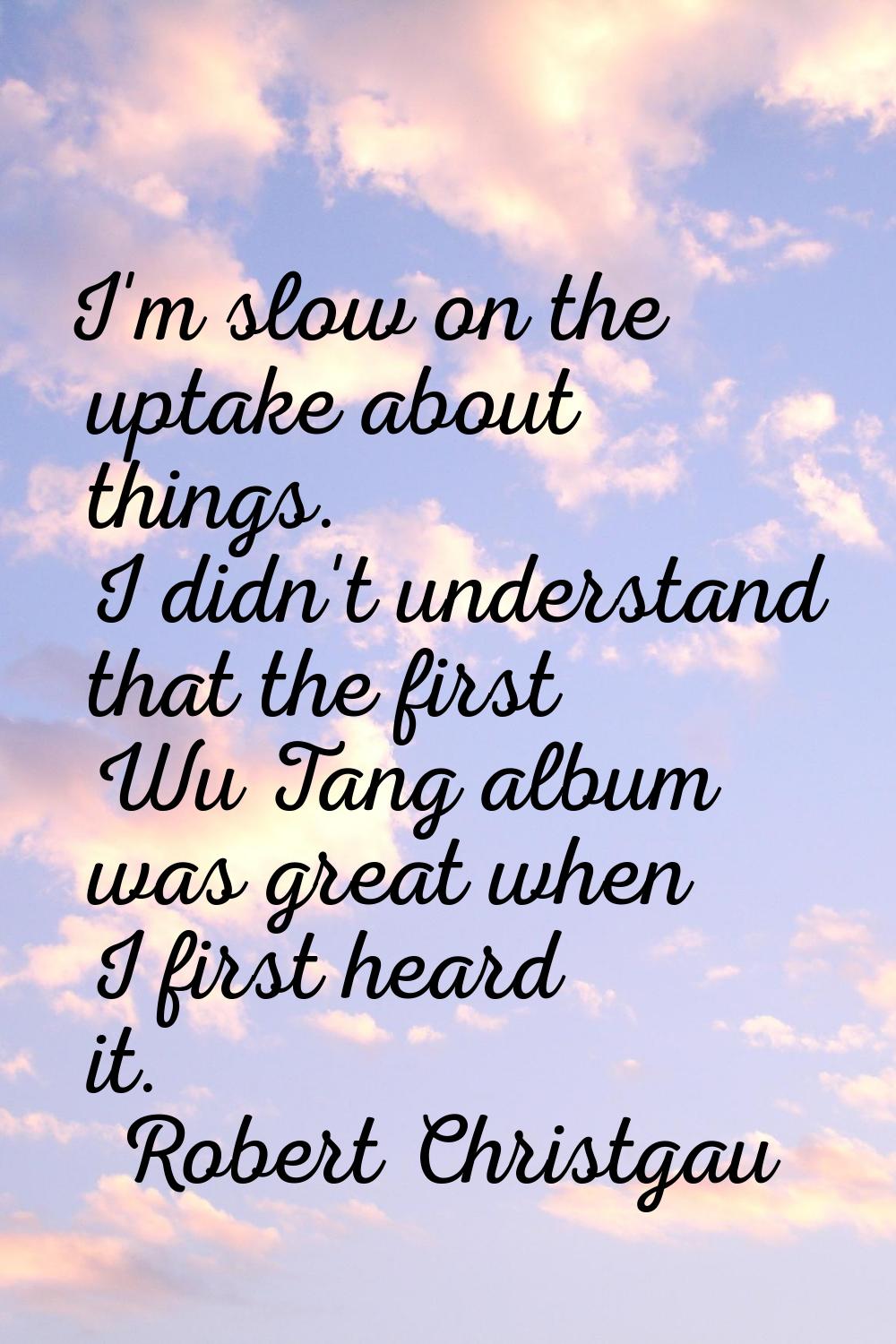 I'm slow on the uptake about things. I didn't understand that the first Wu Tang album was great whe