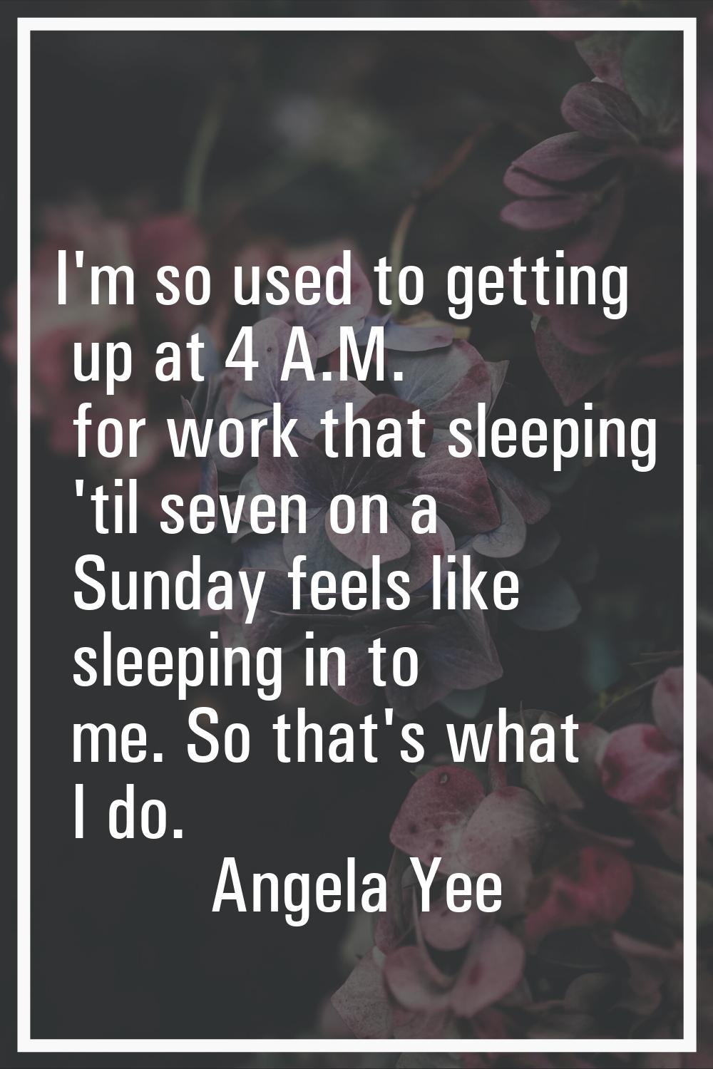 I'm so used to getting up at 4 A.M. for work that sleeping 'til seven on a Sunday feels like sleepi