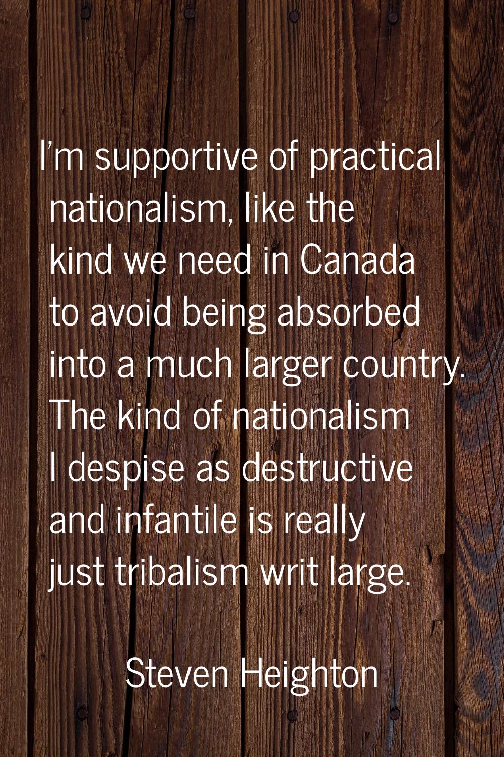 I'm supportive of practical nationalism, like the kind we need in Canada to avoid being absorbed in