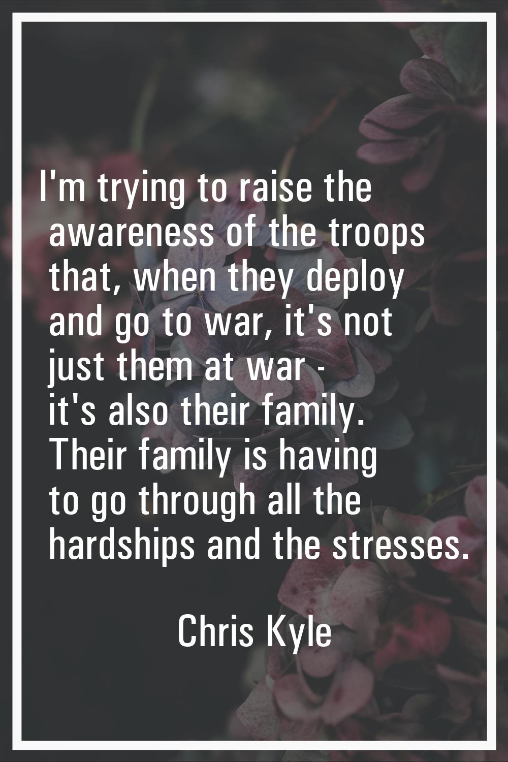 I'm trying to raise the awareness of the troops that, when they deploy and go to war, it's not just