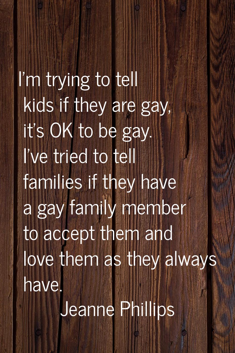 I'm trying to tell kids if they are gay, it's OK to be gay. I've tried to tell families if they hav