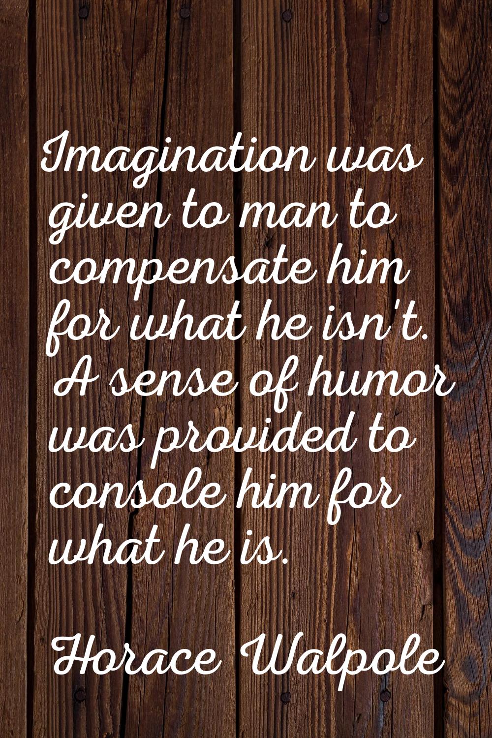 Imagination was given to man to compensate him for what he isn't. A sense of humor was provided to 