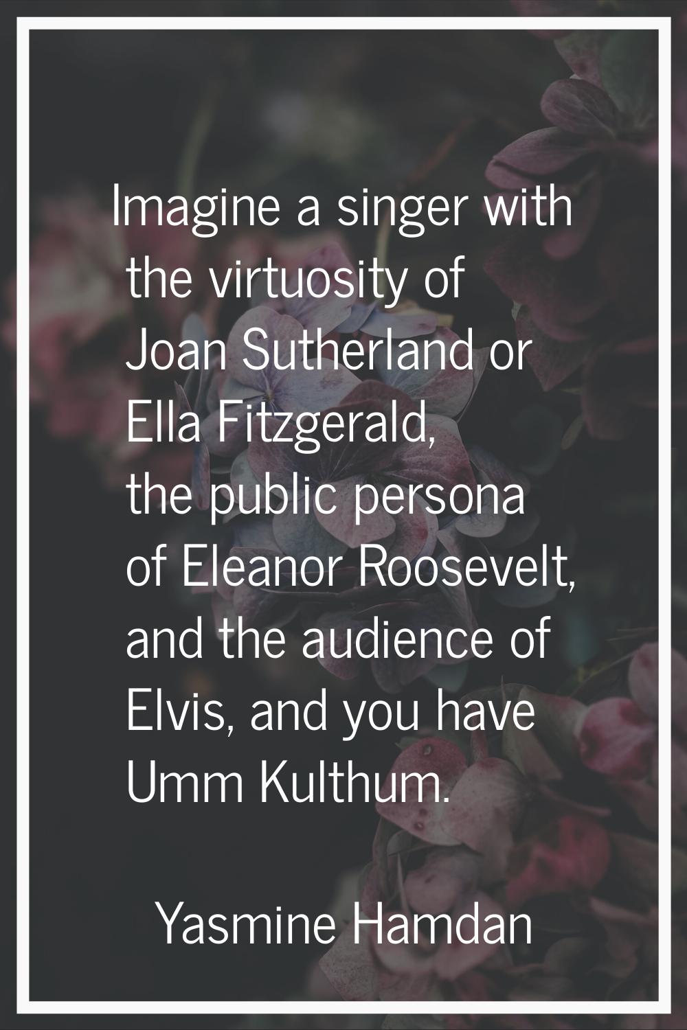 Imagine a singer with the virtuosity of Joan Sutherland or Ella Fitzgerald, the public persona of E