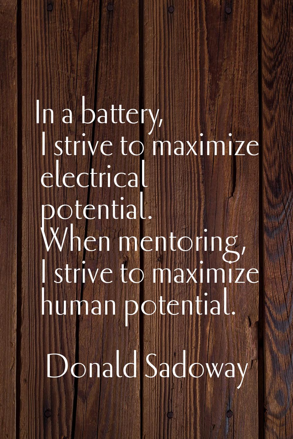 In a battery, I strive to maximize electrical potential. When mentoring, I strive to maximize human