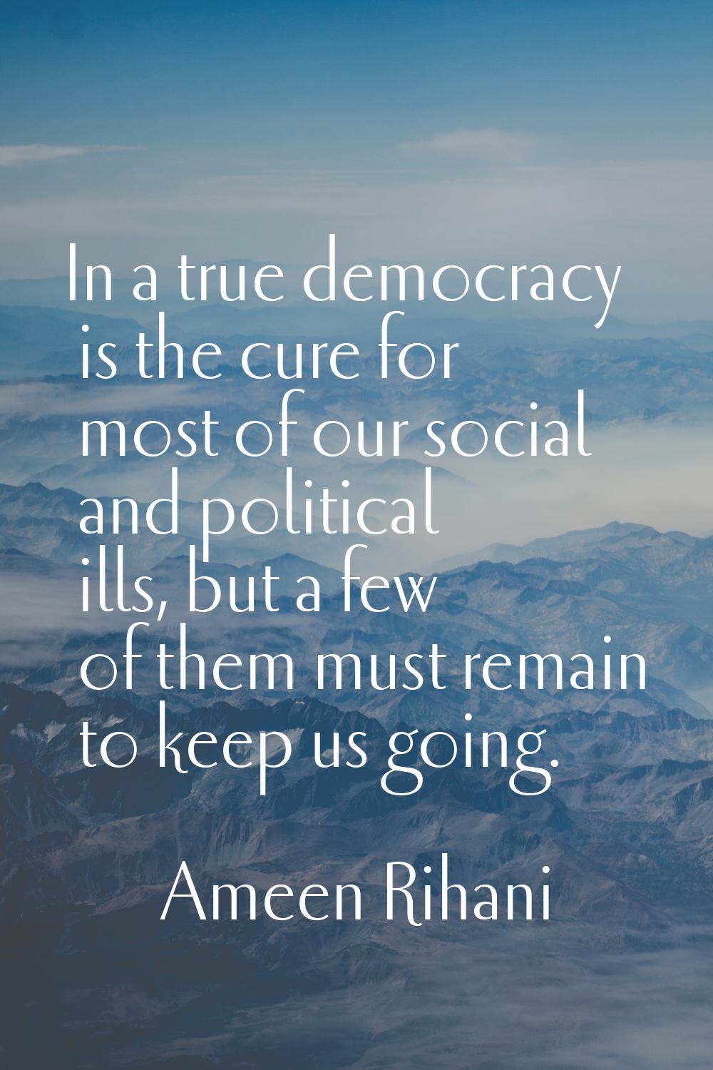 In a true democracy is the cure for most of our social and political ills, but a few of them must r