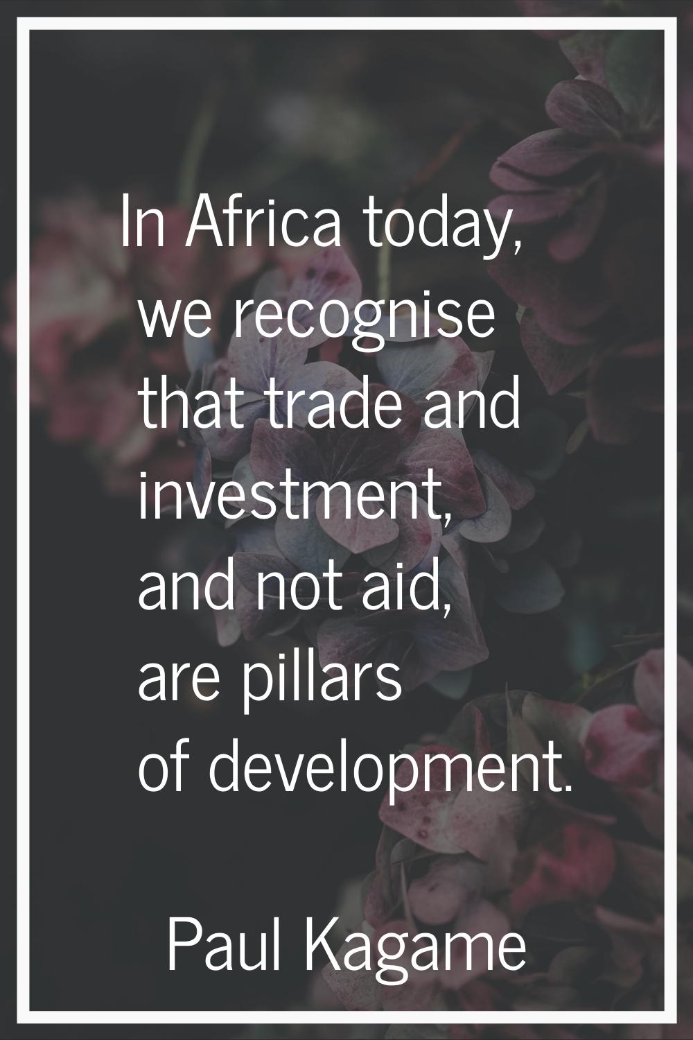 In Africa today, we recognise that trade and investment, and not aid, are pillars of development.