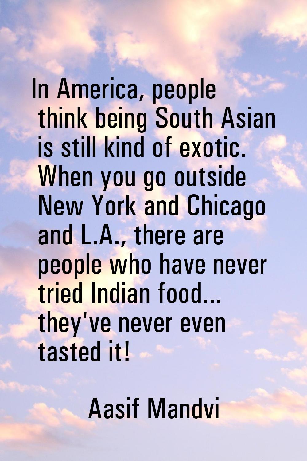 In America, people think being South Asian is still kind of exotic. When you go outside New York an