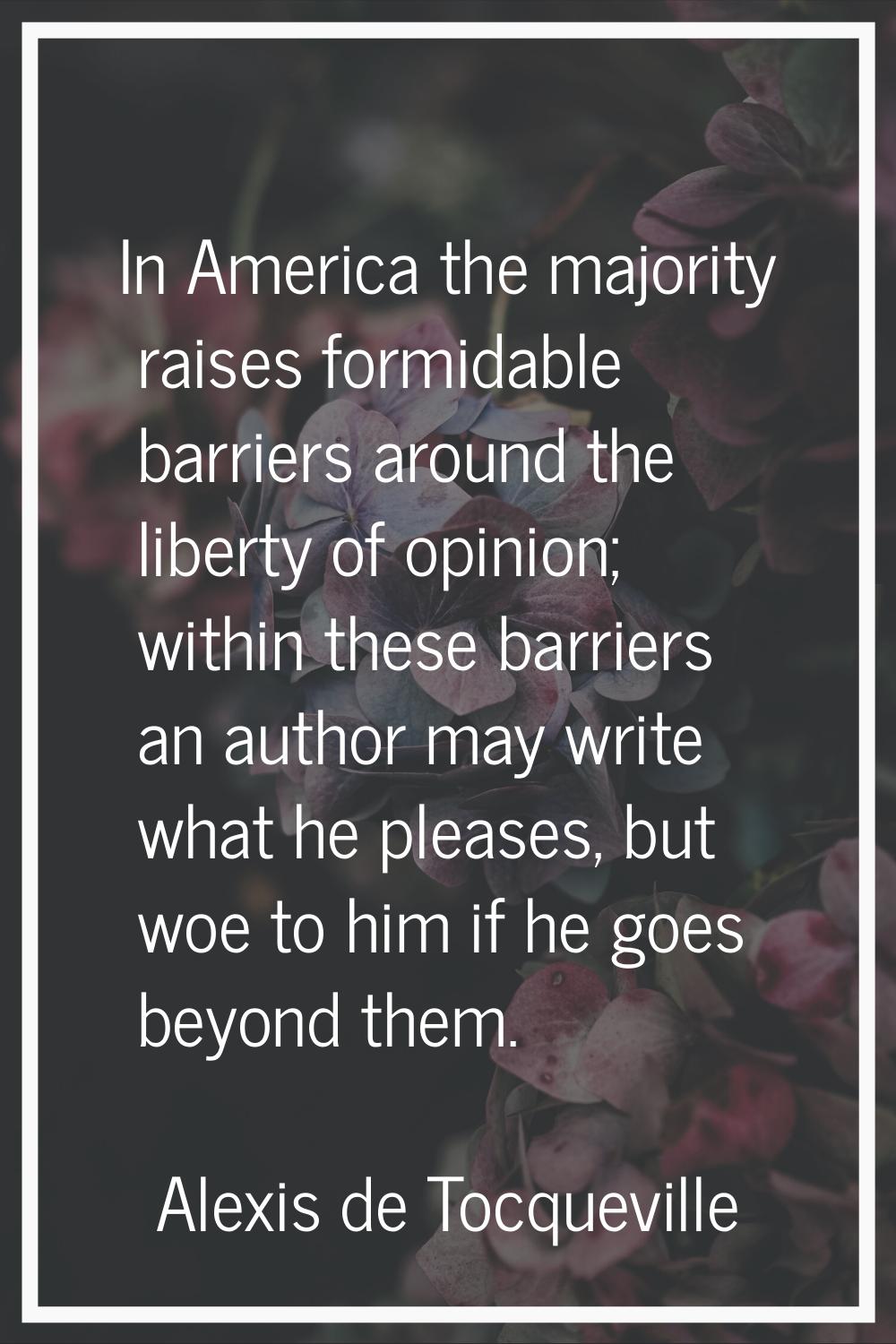 In America the majority raises formidable barriers around the liberty of opinion; within these barr