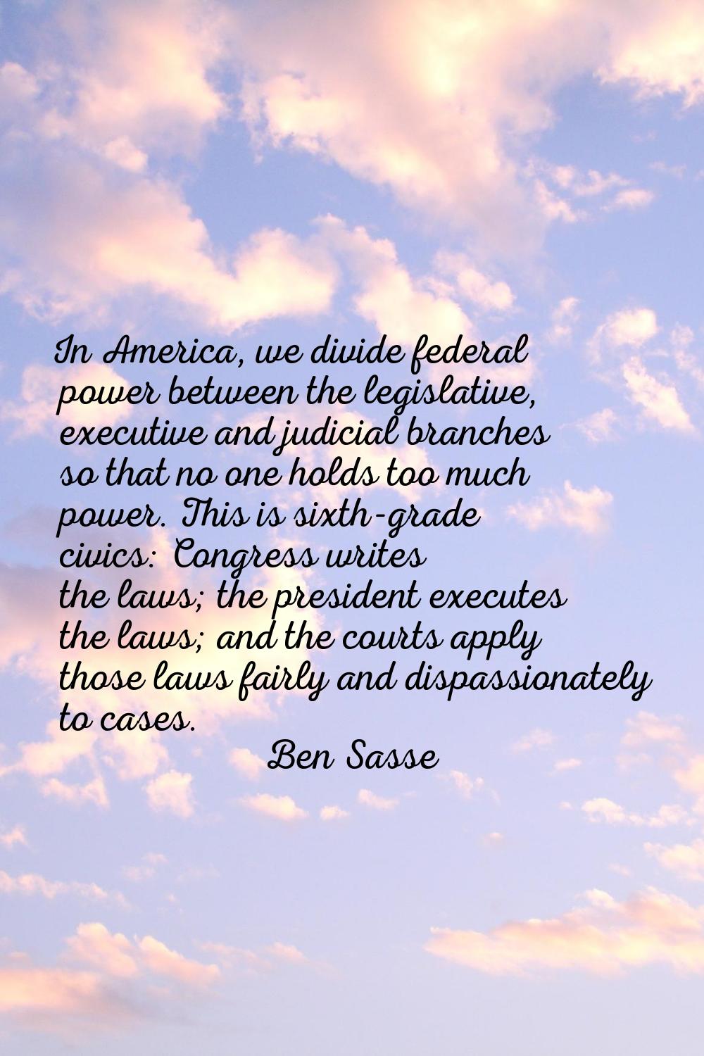 In America, we divide federal power between the legislative, executive and judicial branches so tha