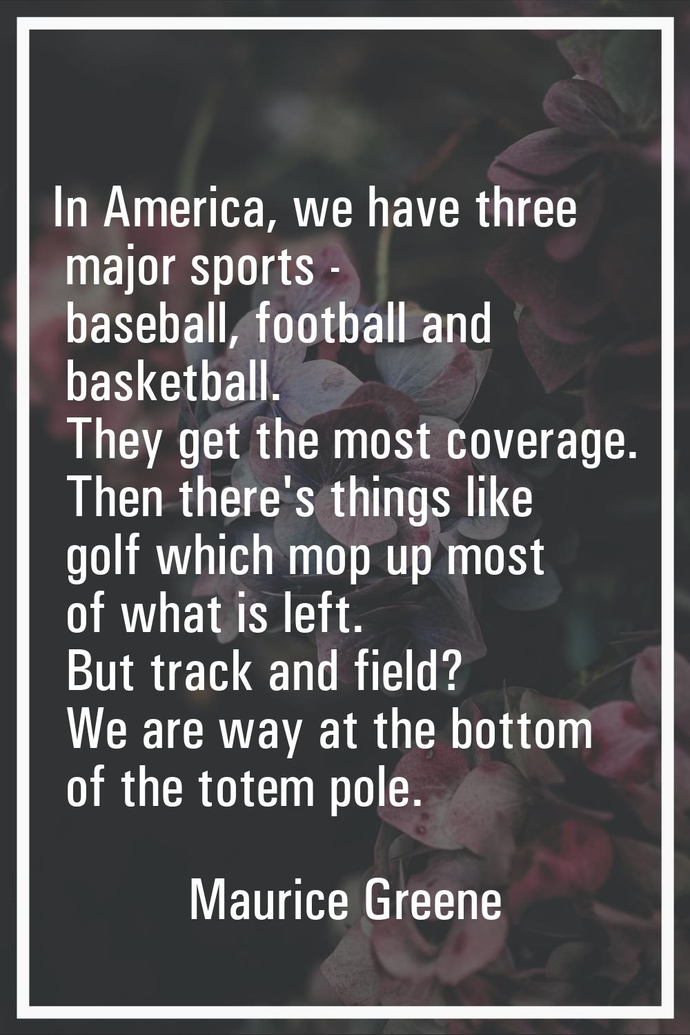 In America, we have three major sports - baseball, football and basketball. They get the most cover