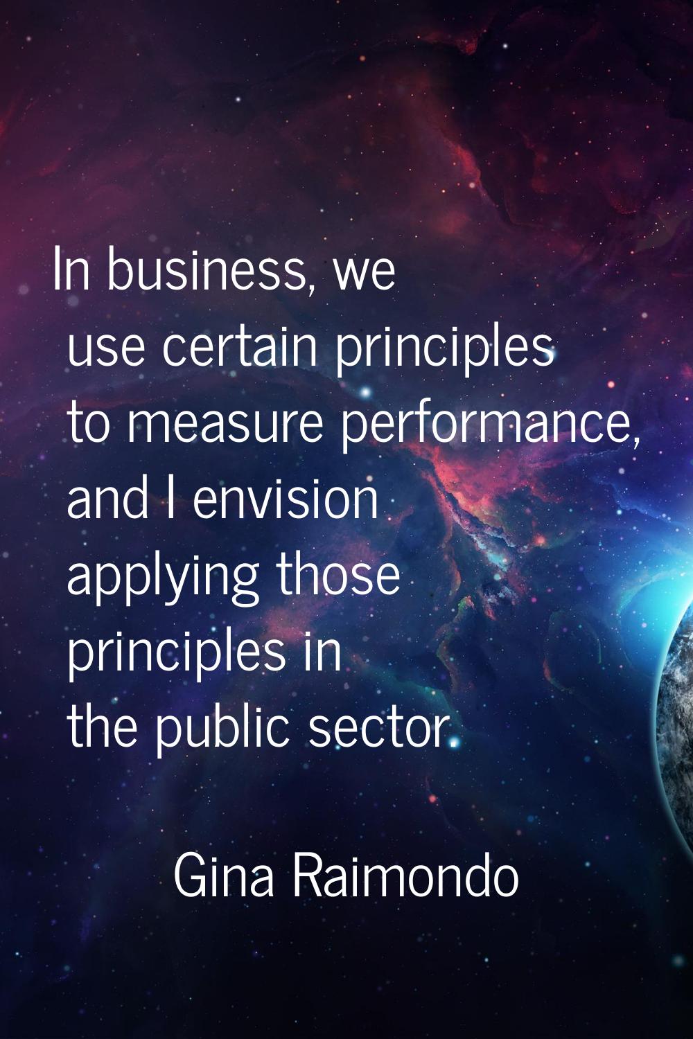 In business, we use certain principles to measure performance, and I envision applying those princi
