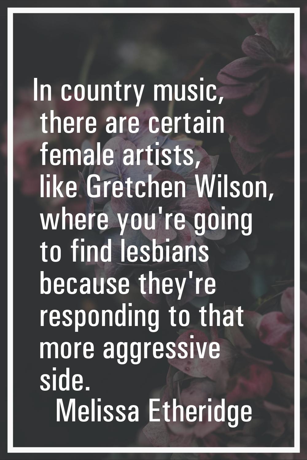In country music, there are certain female artists, like Gretchen Wilson, where you're going to fin